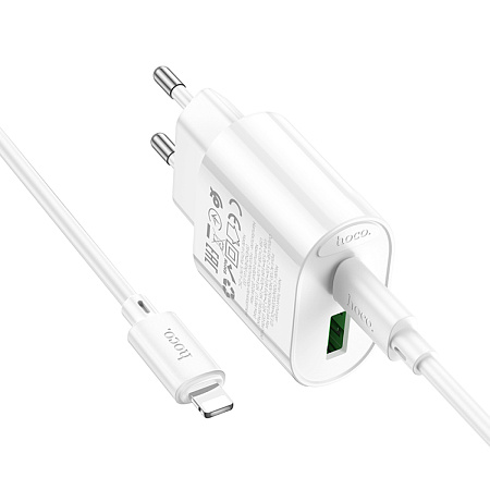 Сетевое зарядное устройство, 1 PD 20W + 1 USB 3.0 QC (C109A), HOCO, Type-C to Lightning, белый
