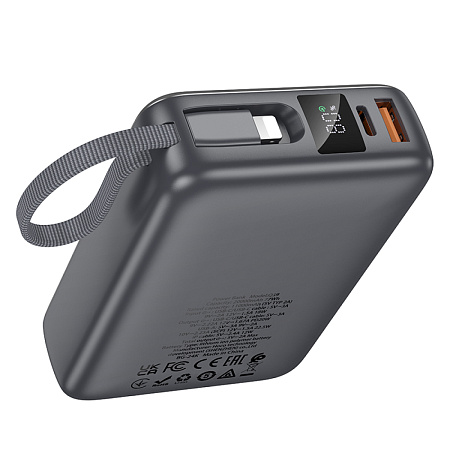 Универсальный Доп. Аккумулятор 20000mAh, Q39, HOCO, выход 1 USB (22.5W) + 1 PD (20W), кабель: Type-C, Lightning, серый