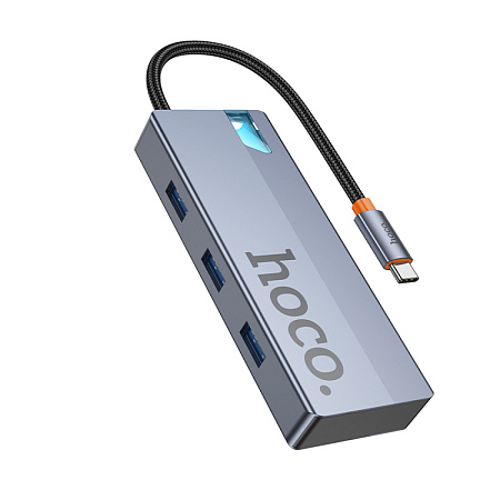USB Хаб (HB50) с 1 Type-C на HDTV+1 PD+3 USB 3.0, HOCO, серый