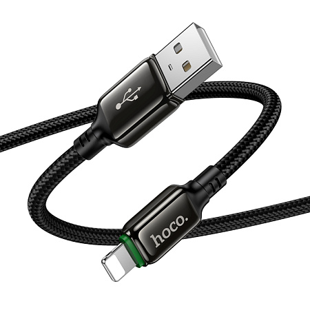 USB дата кабель Lightning, HOCO, X127, 1 метр, ток до 2.4A, оплетка, цвет черный