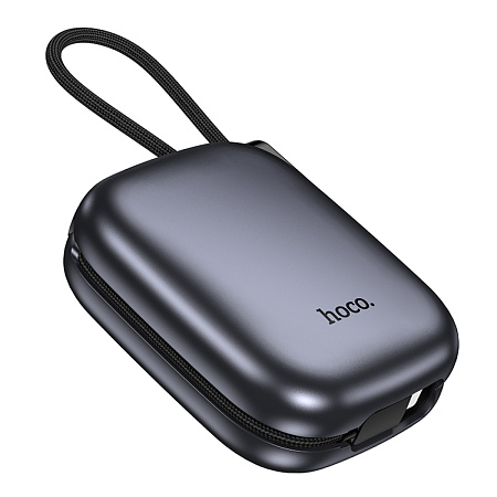 Универсальный Доп. Аккумулятор 10000mAh, Q49, HOCO, выход 1 PD (20W), кабель: Type-C, Lightning, с дисплеем, серый
