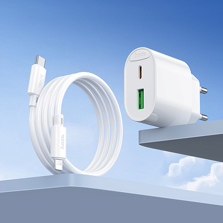 Сетевое зарядное устройство, 1 PD 20W + 1 USB 3.0 QC (C109A), HOCO, Type-C to Lightning, белый