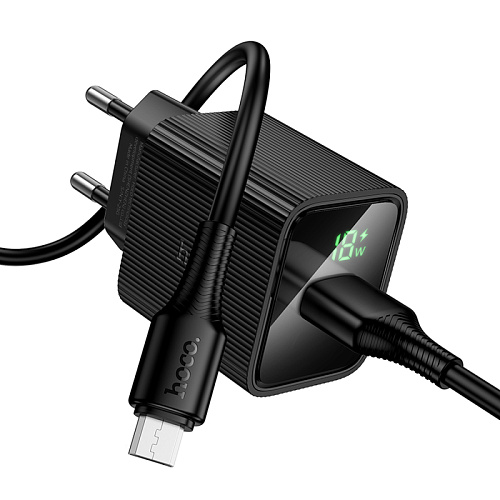 Сетевое зарядное устройство, 1 USB 3.0 QC (CS81A), HOCO, Micro, с дисплеем, черный