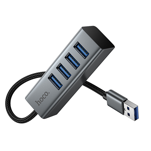 USB Хаб (HB1B) c 1 USB на 4 USB 3.0, HOCO, скорость передачи: до 5 Гбит/с, серый