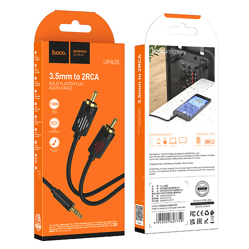 Кабель с Jack 3.5 на RCA, UPA28, HOCO, колокольчики, черный