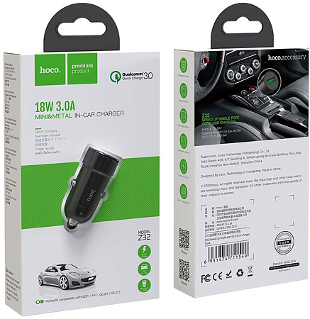 Автомобильное зарядное устройство, 1 USB 18W, QC3.0 (Z32A), HOCO, черный