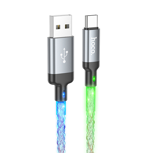 USB Кабель Type-C, HOCO, U112, 1м, светящийся, серый