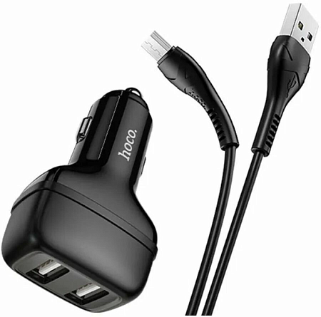 Автомобильное зарядное устройство, 2 USB 2.4A (Z36), usb cable micro, HOCO, черный