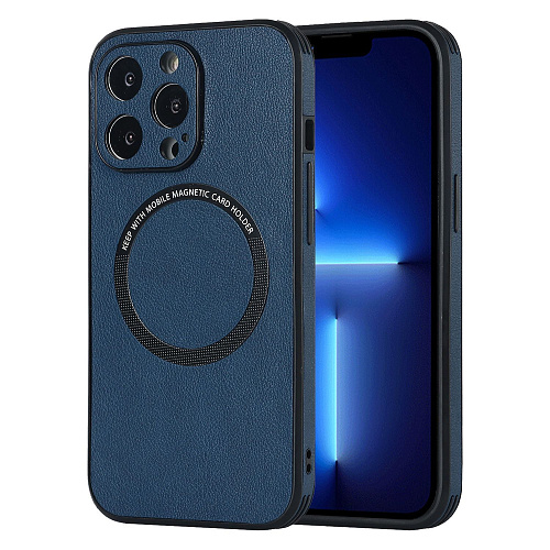 Чехол силиконовый для iPhone 14 Pro Max (6.7), Магнитный (MagSafe), экокожа, DU DU, синий