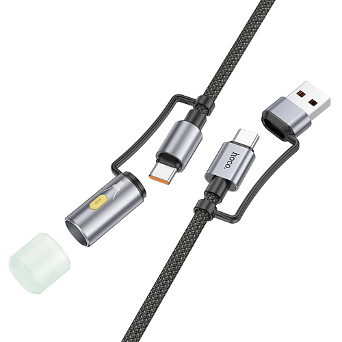 Кабель с USB/Type-C на Type-C/фонарик, U138, HOCO, черный