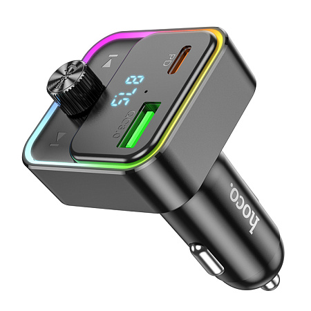 Bluetooth FM модулятор, E81, HOCO, 1 PD (30W), 1 USB (QC), черный