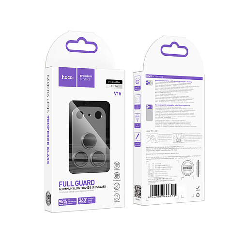 Защитное стекло для iPhone 17 Pro, V16, HOCO, на заднюю камеру, алюминий, серый