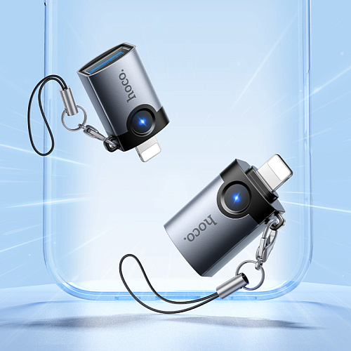 Переходник OTG Lightning, Lightning (папа) на USB (мама), UA46, HOCO, серый