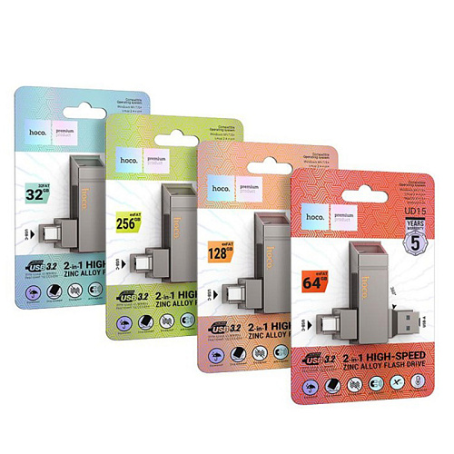 USB Flash Drive 128GB Smart Type-C 3.2 Gen 1 (UD15) 2 в 1 , скорость записи 40-80 МБ/С, скорость чтения 160-200МБ/С