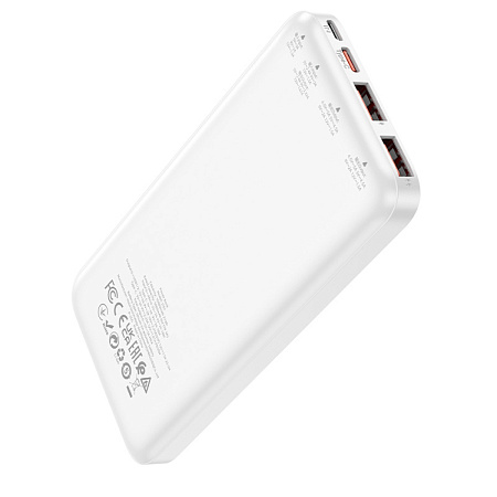 Универсальный Доп. Аккумулятор 10000mAh, J101, HOCO, выход: 2 USB (22.5W)+1 PD (20W), белый