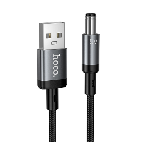 Кабель USB-A на круглое отверстие 5.5 * 2.5/5.5 * 2.1, 5V, X129, HOCO, заряжать настольные лампы, бритвы и т.д., черный