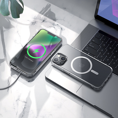 Чехол силиконовый для iPhone 14 Plus, Магнитный (MagSafe), HOCO, прозрачный
