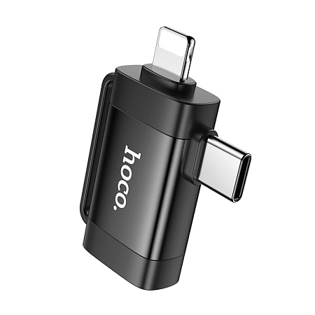 Переходник 2 в 1, с Type-C/lightning (папа) на USB (мама), UA31F, HOCO, черный