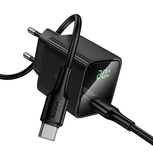Сетевое зарядное устройство, 1 PD 20W  (CS82A), HOCO, Type-C to Type-C, с дисплеем, черный