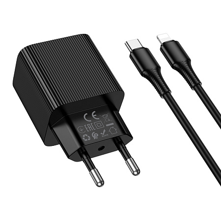 Сетевое зарядное устройство, 1 PD 20W + 1 USB 3.0 QC (CS83A), HOCO, Type-C to Lightning, с дисплеем, черный