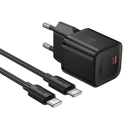 Сетевое зарядное устройство, 1 PD 20W (N64), HOCO, Type-C to Type-C, черный