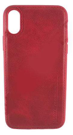 Чехол-накладка для iPhone X/XS, Кожа, Puloka, красный