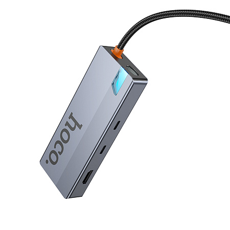 USB Хаб (HB52) с 1 Type-C на HDTV+RJ45+SD/TF+PD+Type-C 3.0+2 USB 3.0, HOCO, серый