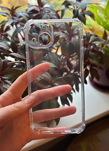Чехол силиконовый для iPhone 15 Plus (6.7), усиленные края, с защитой камеры, X-CASE, прозрачный Чехол силиконовый для iPhone 15 Plus (6.7), усиленные края, с защитой камеры, X-CASE, прозрачный