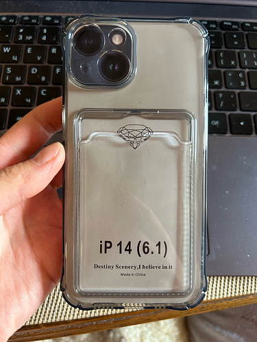 Чехол силиконовый для iPhone 14 (6.1), с карманом для карты, микс, X-CASE, затемненный