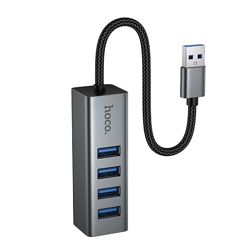 USB Хаб (HB1B) c 1 USB на 4 USB 3.0, HOCO, скорость передачи: до 5 Гбит/с, серый