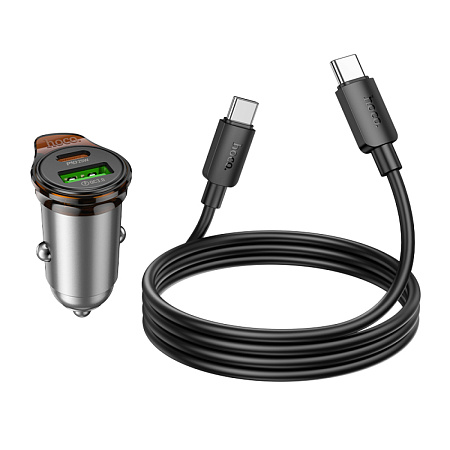 Автомобильное зарядное устройство, 1 USB QC3.0 18W, 1 PD 25W (NZ16A), HOCO, Type-C to Type-C, серый