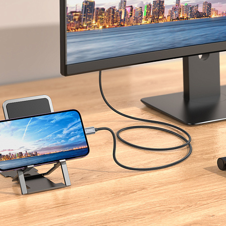 HDMI кабель на Lightning, UA27, HOCO, 2м, металлический серый