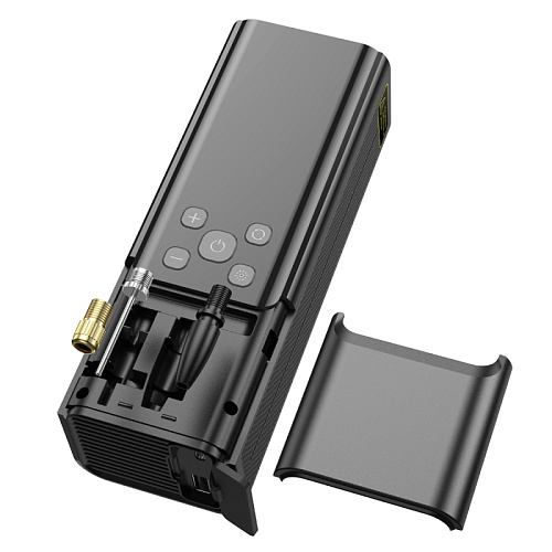 Автомобильный насос ZP7, HOCO, с аккумулятором (5000mAh, 2 колеса 205/55/R16 0-2.5Bar) и дисплеем, черный