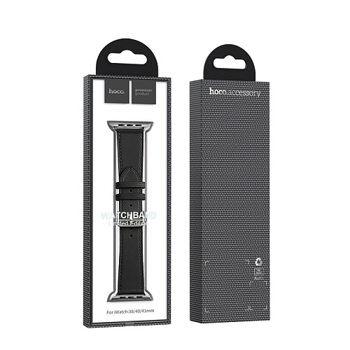 Ремешок на руку для Apple Watch 38/40/41/42 мм, HOCO, WA17, коровья кожа, черный