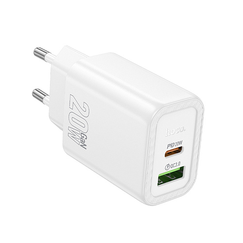 Сетевое зарядное устройство, 1 PD 20W + 1 USB 3.0 QC (N61), HOCO, белый