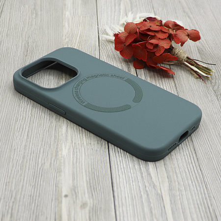 Чехол-накладка для iPhone 15 Pro, Silicon Case, магнитный (MagSafe), без лого, X-CASE, зеленый лес