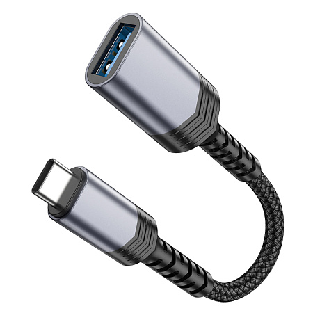 Переходник Type-C (папа) - USB-A 3.0 (мама), UA24, HOCO, с проводом, черный