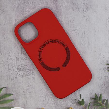 Чехол-накладка для iPhone 15, Silicon Case, магнитный (MagSafe), без лого, X-CASE, красный