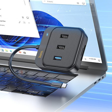USB Хаб (HB38) с 1 Type-C на HDMI+SD/TF+1 USB 3.0+2 USB 2.0+1 PD, HOCO, черный