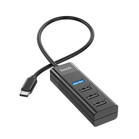 USB Хаб (HB25) c 1 Type-C на 1 USB 3.0 + 3 USB 2.0, HOCO, черный