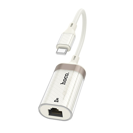 Переходник с Type-C на RJ45, UA41B, HOCO, 100mbps, сеть: 10/100Mbps, белый