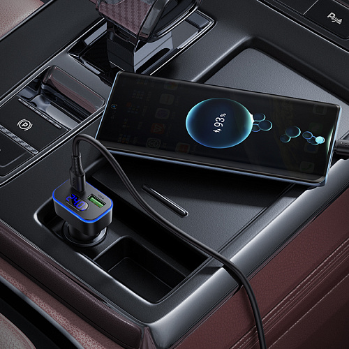 Автомобильное зарядное устройство, 1 USB QC3.0 18W, 1 PD 30W (Z63B), HOCO, кабель Type-C to Type-C, черный