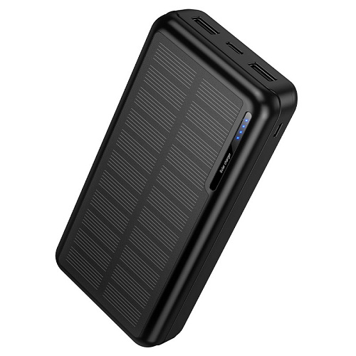 Универсальный Доп. Аккумулятор 20000mAh, J176A, HOCO, выход: 2 USB (2A), с солнечной батареей, черный
