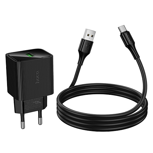 Сетевое зарядное устройство, 1 USB 3.0 QC (CS81A), HOCO, Type-C, с дисплеем, черный