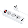 Сетевой фильтр на 3 розетки+3 USB, 1.8м, NS2, HOCO, белый
