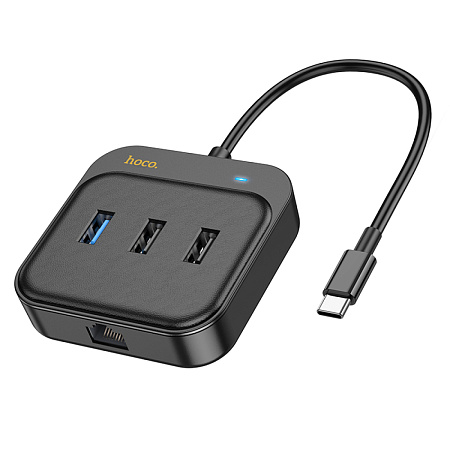 USB Хаб (HB37) с 1 Type-C на HDMI+RJ45+1 USB 3.0+2 USB 2.0+1 PD, HOCO, черный