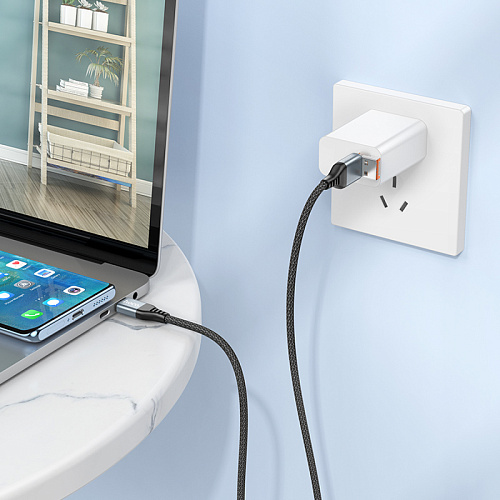 Кабель Type-C/USB-A на Type-C, 2 в 1, HOCO, U128, 1.2м, 60W, черный