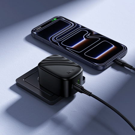 Сетевое зарядное устройство, 1 PD 30W + 1 USB 3.0 QC (CS102A), HOCO, складное, черный