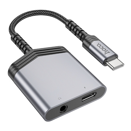 Переходник с Type-C на Jack 3.5мм и Type-C, LS39, HOCO, серый