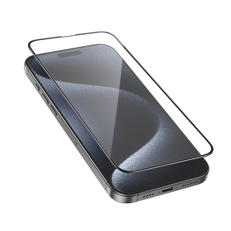Защитное стекло для iPhone 16 Pro, G16, HOCO, Guardian shield series full-screen 5D large arc tempered glass, черное